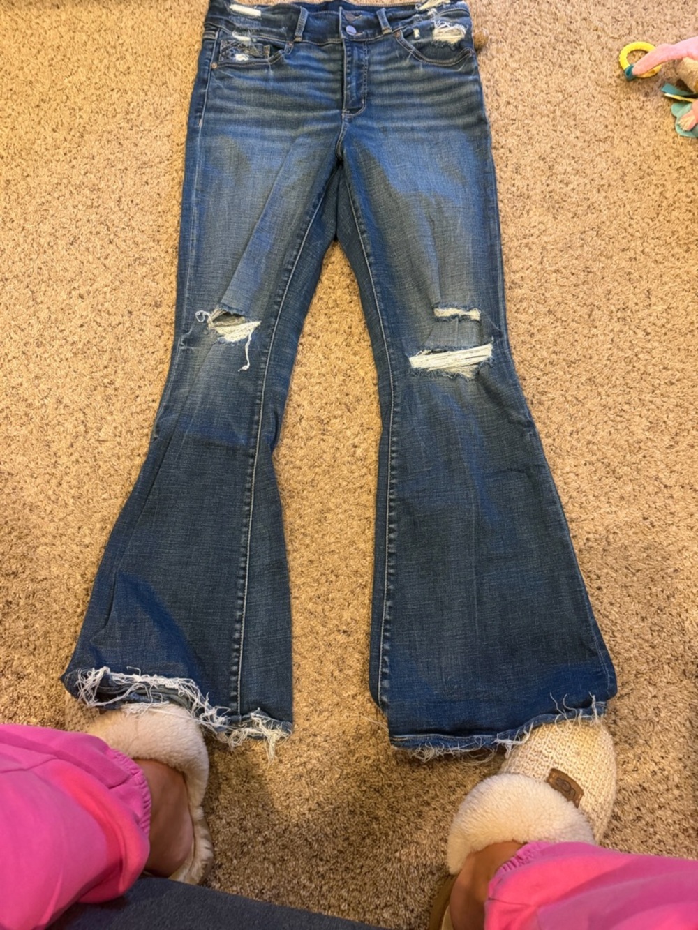 BKE Distressed Dark Blue Flare Jeans